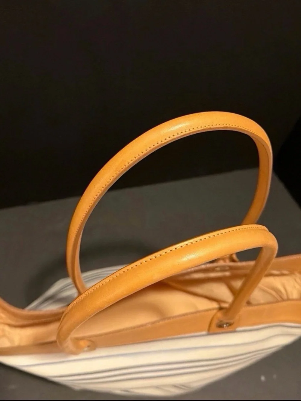 Burberry Cream and Tan Striped Canvas Tote